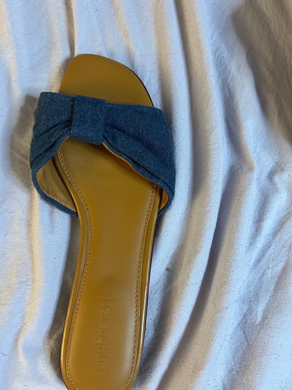J. McLaughlin Denim Knot Slide Sandal - Blue Strap, Mustard Footbed
